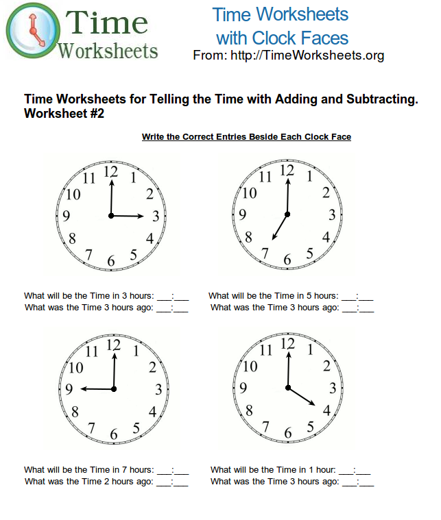 Time Math Worksheets for Telling Time with Subtracting and Adding #2 ...