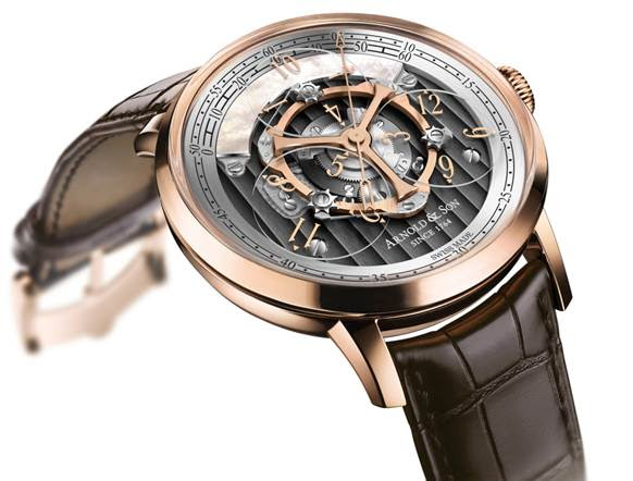 La montre Arnold & Son Golden Wheel est une pièce brevetée qui combine des heures d'errance avec de vraies secondes de battement.