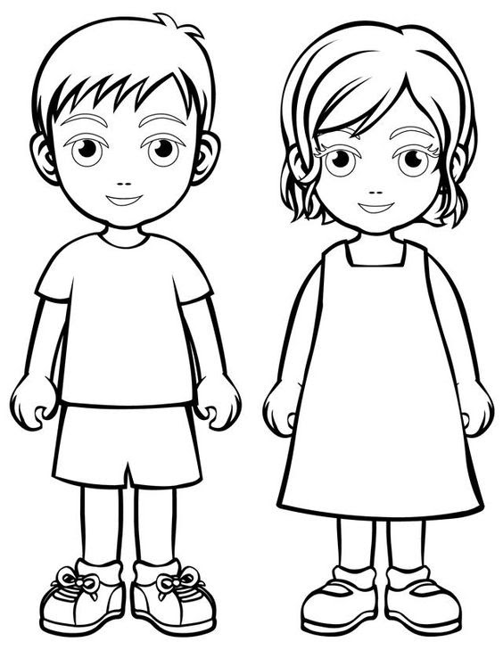 Boy And Girl To Colour Clip Art Library
