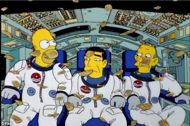 The major fear of having crumbs in a spacecraft was that they could get stuck in various controls, something that featured in the 15th episode of the fifth season of The Simpsons, Deep Space Homer, when Homer opened and spilled a bag of crisps in space (shown)