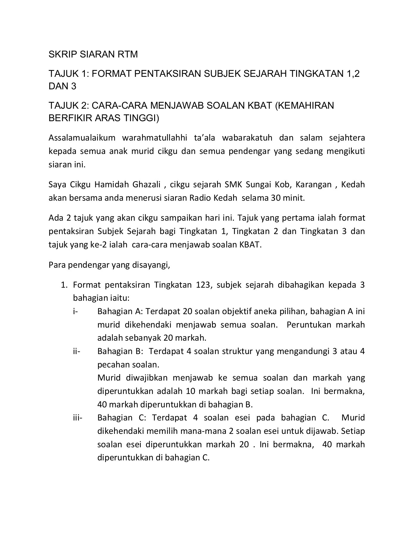 Skrip Siaran Rtm