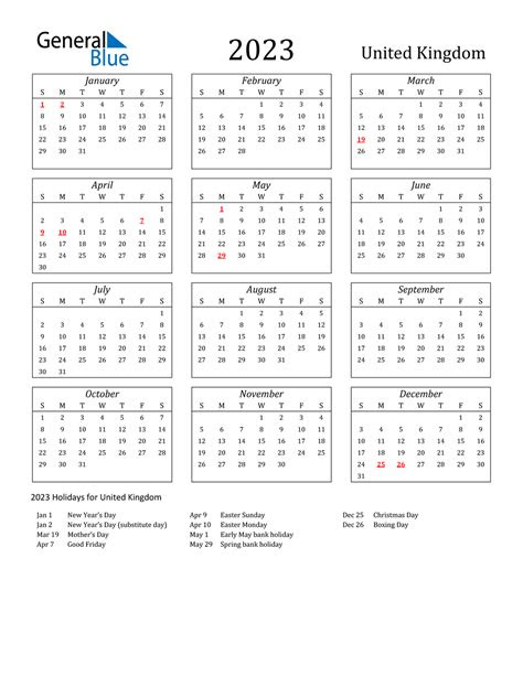  2023 united kingdom calendar with holidays