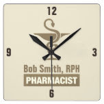 Custom Sepia Pharmacist Bowl of Hygieia Square Wall Clock