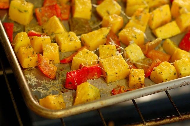 Roasted Butternut Squash & Red Peppers With Rosemary & Parmesan by Eve Fox, Garden of Eating blog, copyright 2011