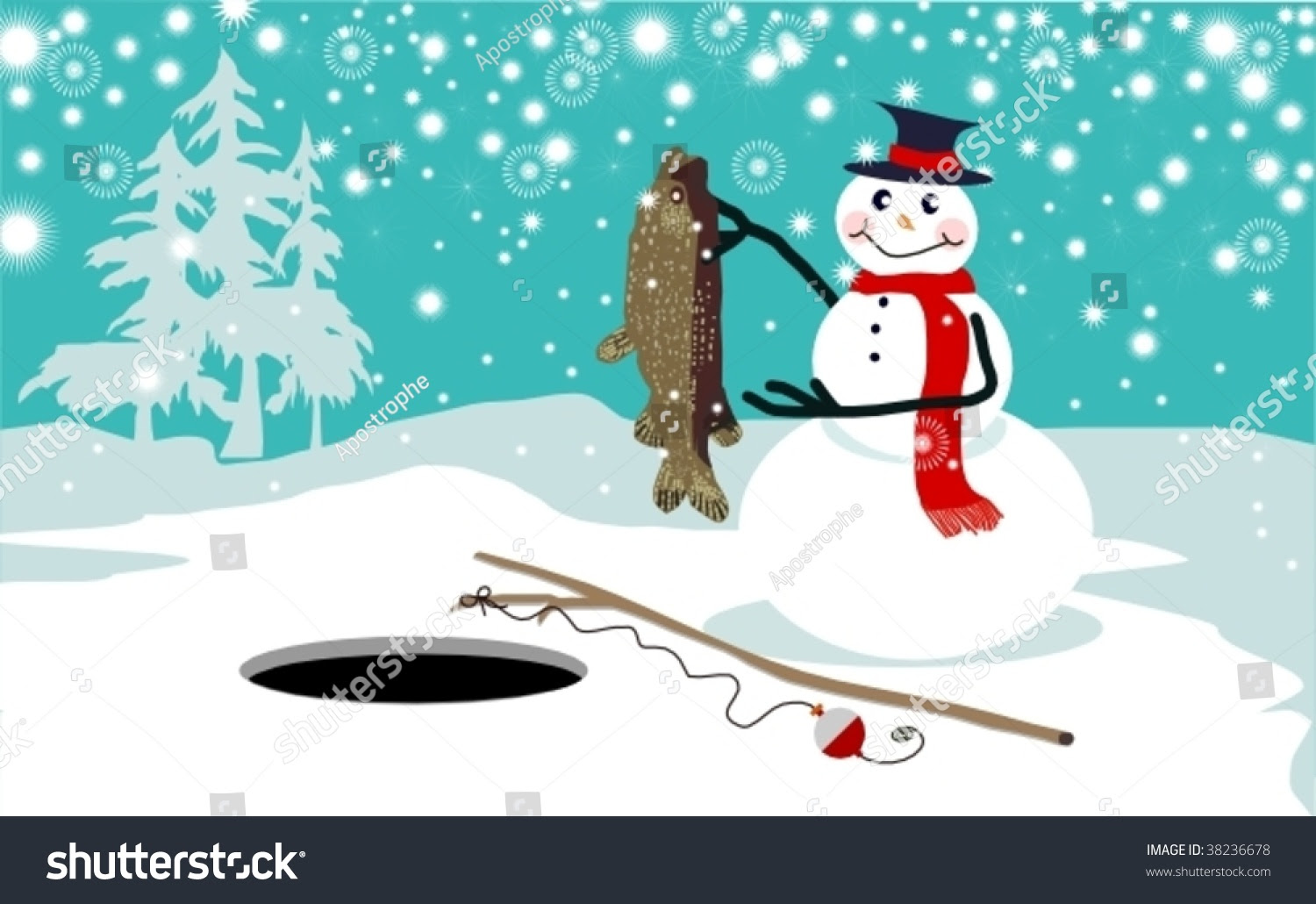 Download Funny Snowman Ice Fishing Vector - 38236678 : Shutterstock