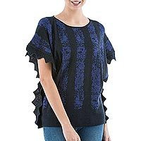 Alpaca blend sweater, 'Prussian Blue Stripes' (Peru)