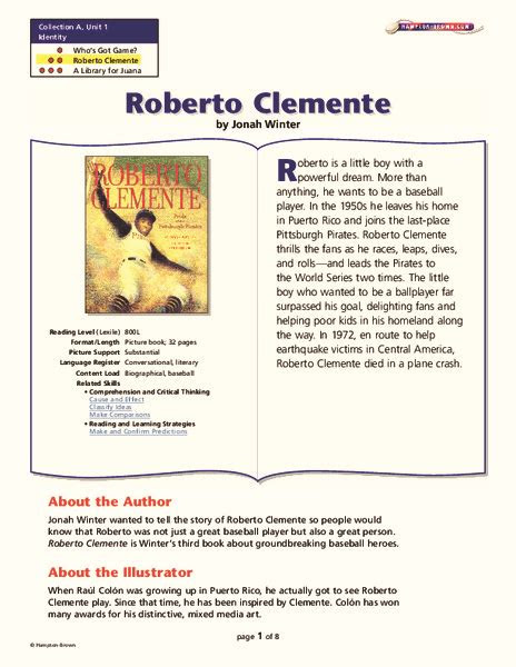 Roberto clemente comprehension questions, roberto clemente reading comprehension, roberto clemente comprehension . roberto clemente lesson plan for 4th 6th grade lesson planet
