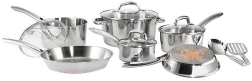 T-fal C798SC64 Ultimate Stainless Steel Copper-Bottom Multi-Layer Base 12-Piece Cookware Set, Silver 