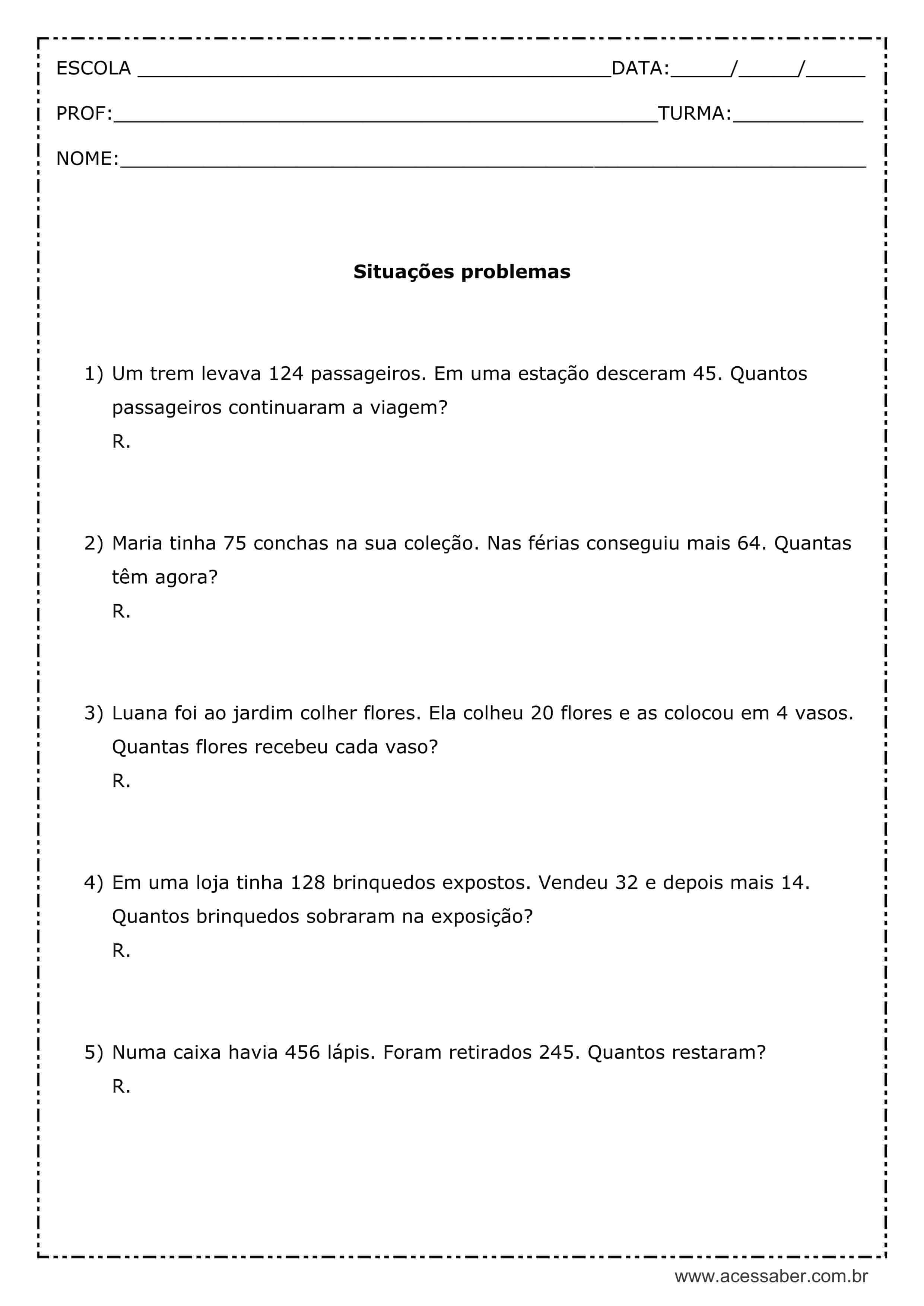 Atividade De Matematica Situacoes Problemas 3Âº Ano Acessaber