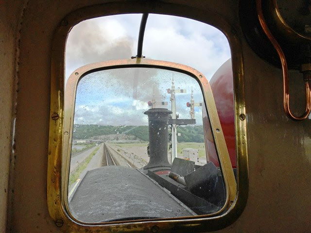 View from inside Ffestiniog Raliway steam engine cab