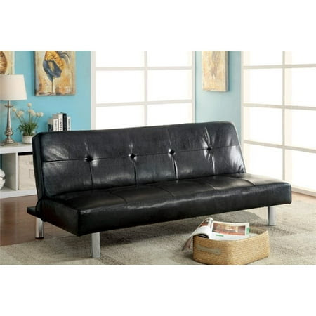 Furniture of America Natick Faux Leather Sleeper Sofa Bed in Black