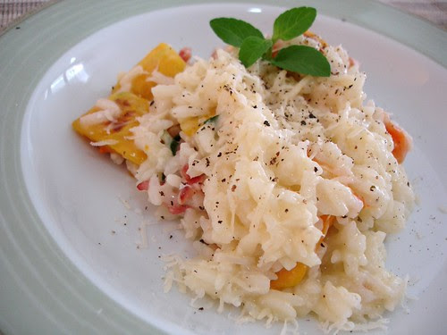 Bacon, butternut squash and basil baked risotto