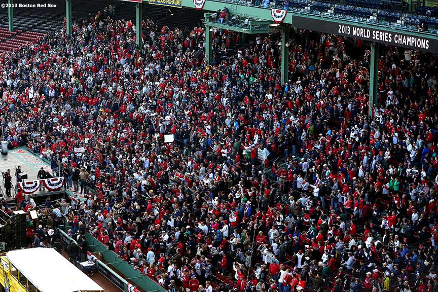 "Boston Red Sox fans gather at Fenway Park before the 