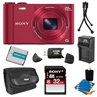 Sony DSC-WX300/R DSC-WX300 WX300 WX300R WX300/R DSCWX300R 18 MP Digital Camera with 20x Optical Image Stabilized Zoom and 3-Inch LCD 32GB Bundle with 32GB SDHC Card, Spare Battery, Rapid External Charger, Case, SD Card Reader + More