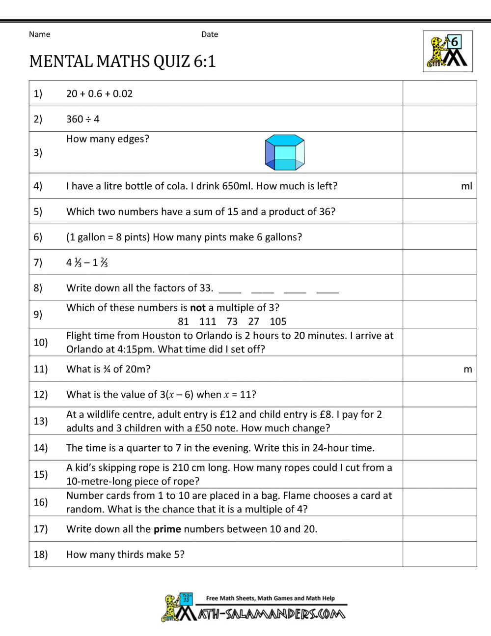 free-mental-maths-year-6-1.gif (1000×1294) (With images ...