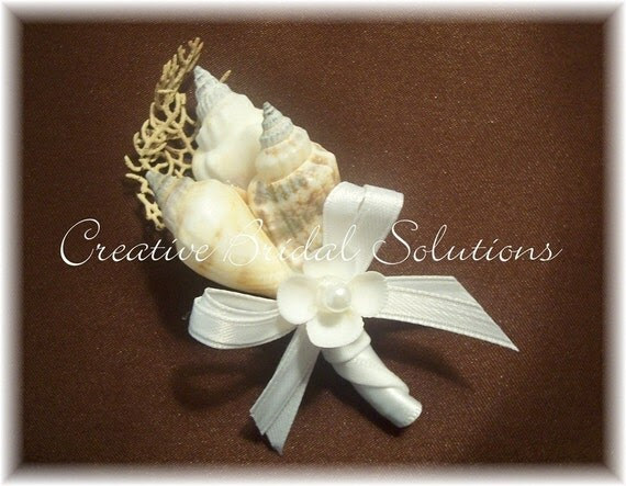 Beach Bridal Wedding SeaShell Boutonniere by CreativeBridal