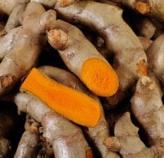 Turmeric root sliced open 