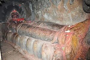 English: statue of Lord Vishnu in a reclining ...