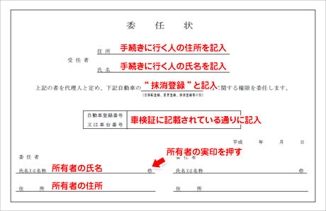 委任状の書き方 記入例 廃車手続きのすすめっ