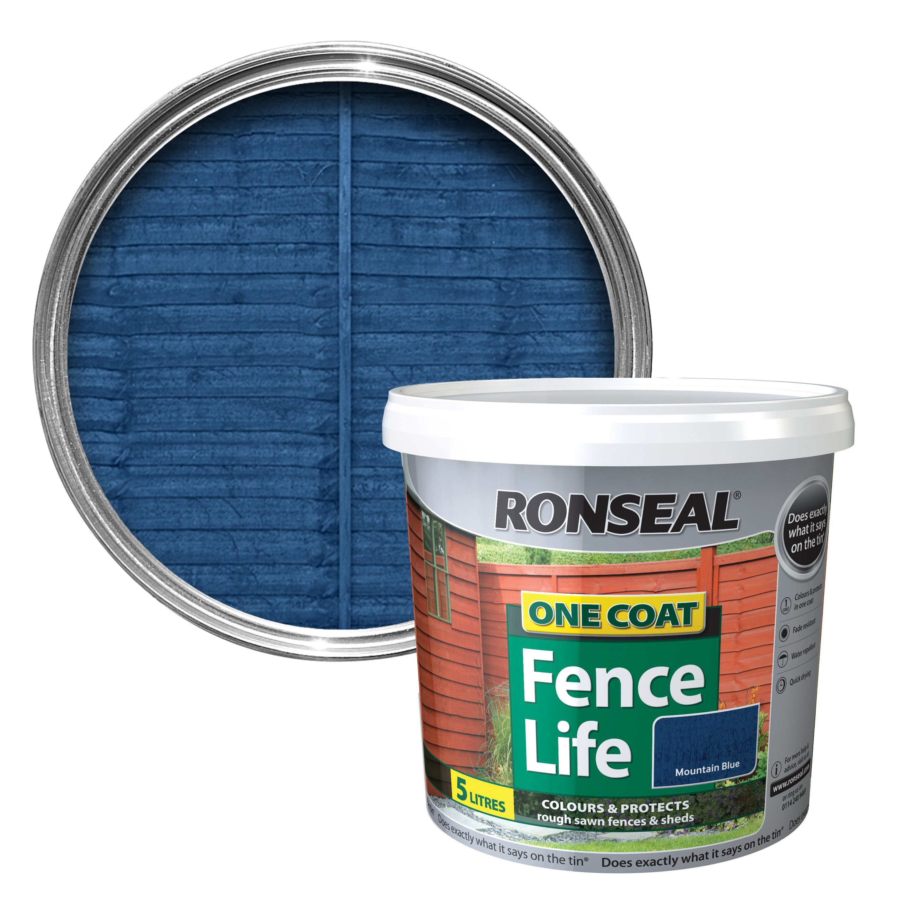 ronseal one coat mountain blue matt shed & fence stain 5l