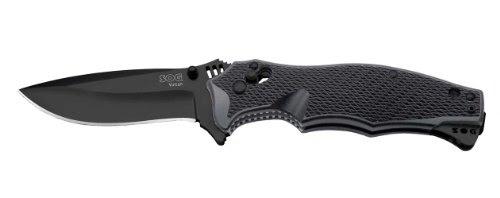 SOG Specialty Knives & Tools VL-11 Vulcan, 3-1/2-Inch Straight Edge Folding Knife, Black TiNi