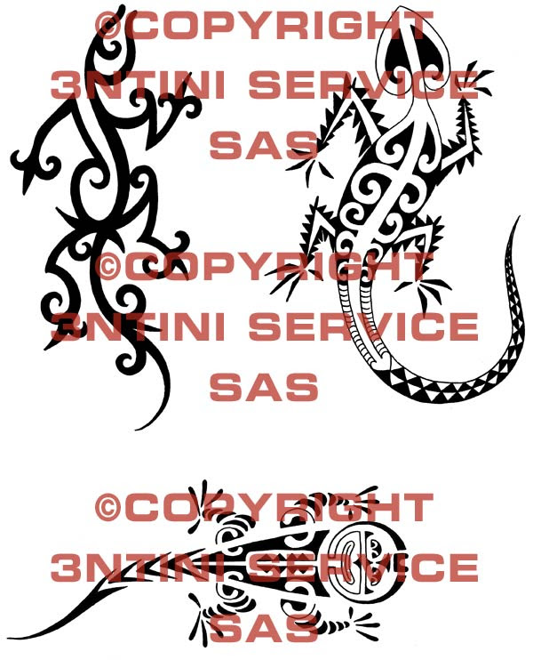 3 x Tattoo flashes - Tribal Geckos