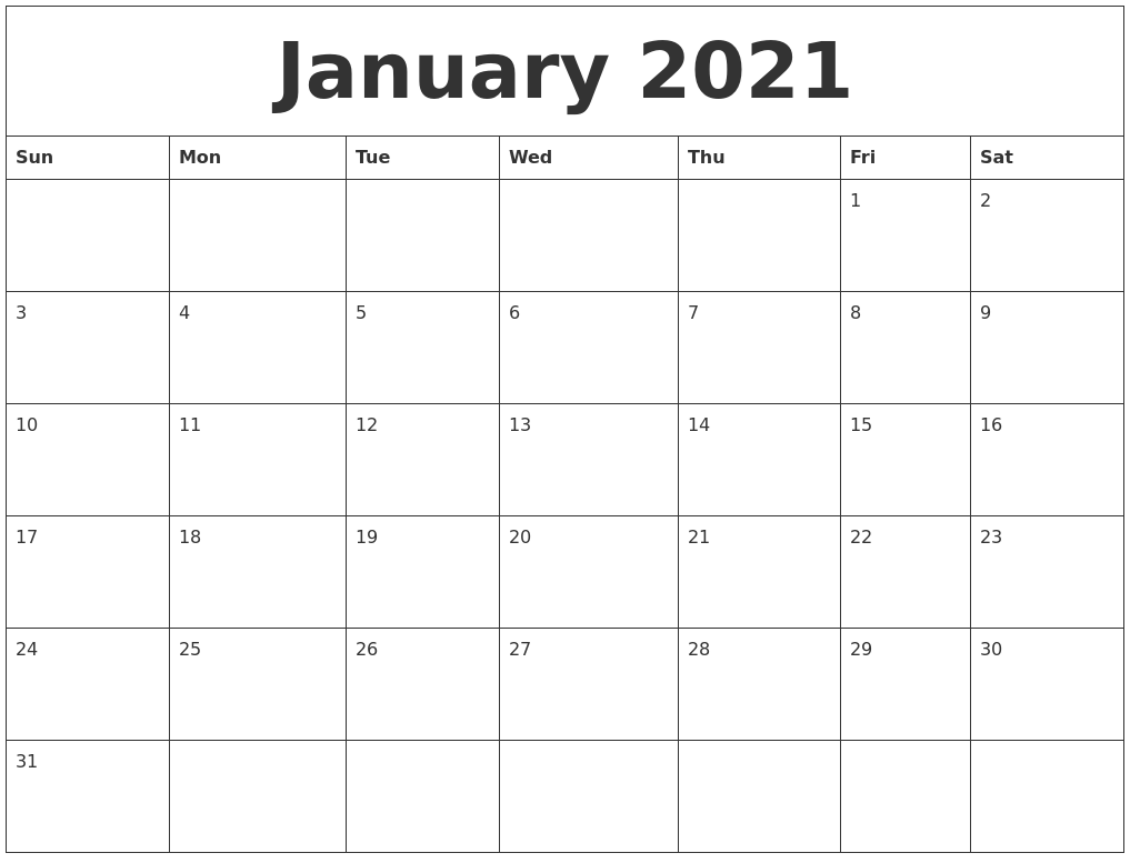 blank calendar 2021 printable