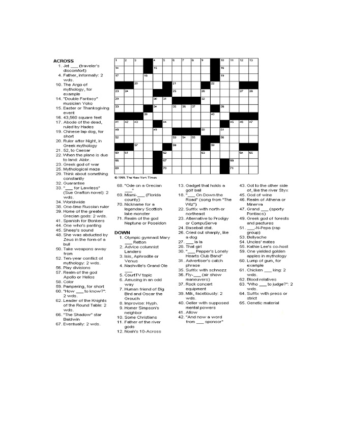 Printable Large Print Crossword Puzzles For Seniors
