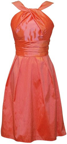 Taffeta Halter Bridesmaid Dress Prom Party Formal Gown Knee-Length, Large, Coral