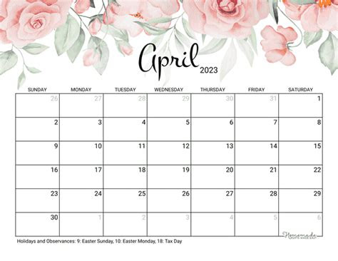  free printable april 2023 calendar without holidays printable