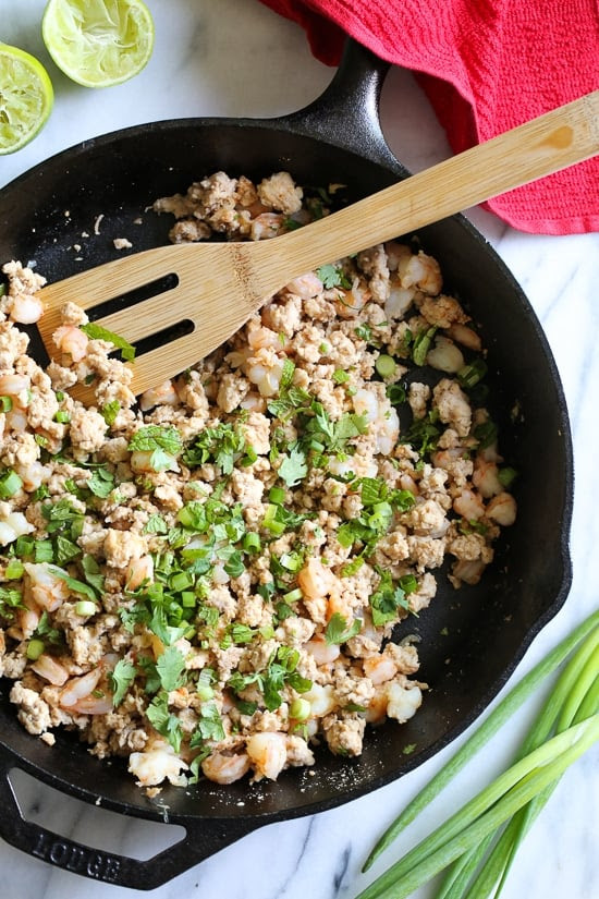 Laap (also known as Larb) is regarded as the "unofficial" national dish of Laos. It's made with many different minced meats including duck, pork, turkey but I really love this combination of chicken and shrimp. It's low-carb, Paleo-friendly, Whole 30 approved, loaded with flavor and so fast and easy to make!