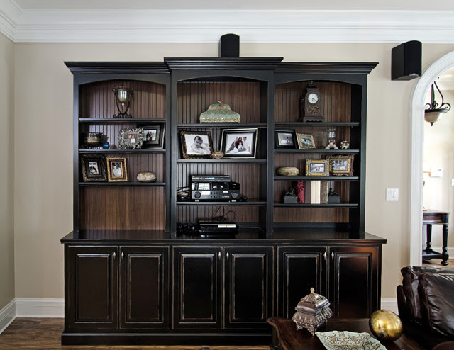 Black Painted Bookcase with beadboard interior ...
