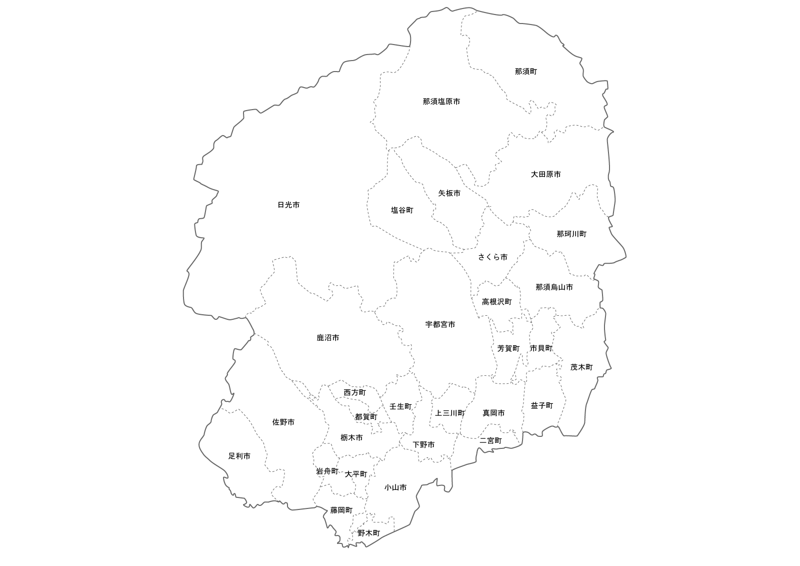ちずそ 無料地図素材 関東地方市町村名入り白地図