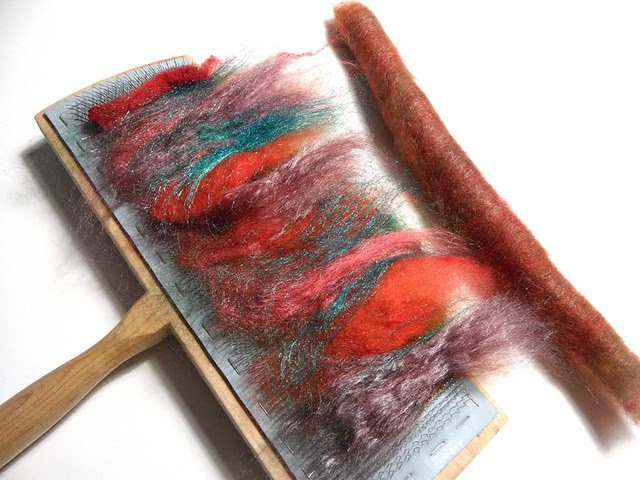 FCK-my birthday gift from Ginny-batt pack-2.6oz-Corriedale fleece, firestar, mohair locks, merino-tencel top, Tussah silk-carded-chain plied-140yds-10