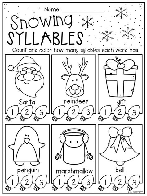  christmas worksheets syllables worksheetsday