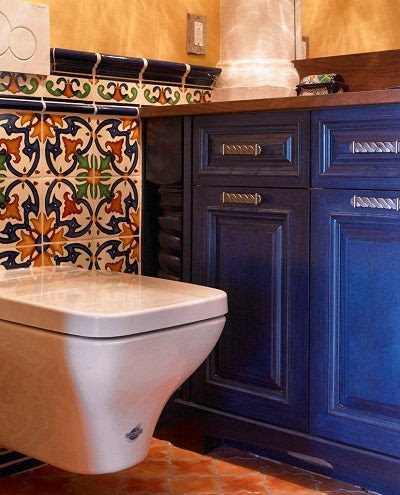 Decorative Spanish Wall Tile in Powder Room