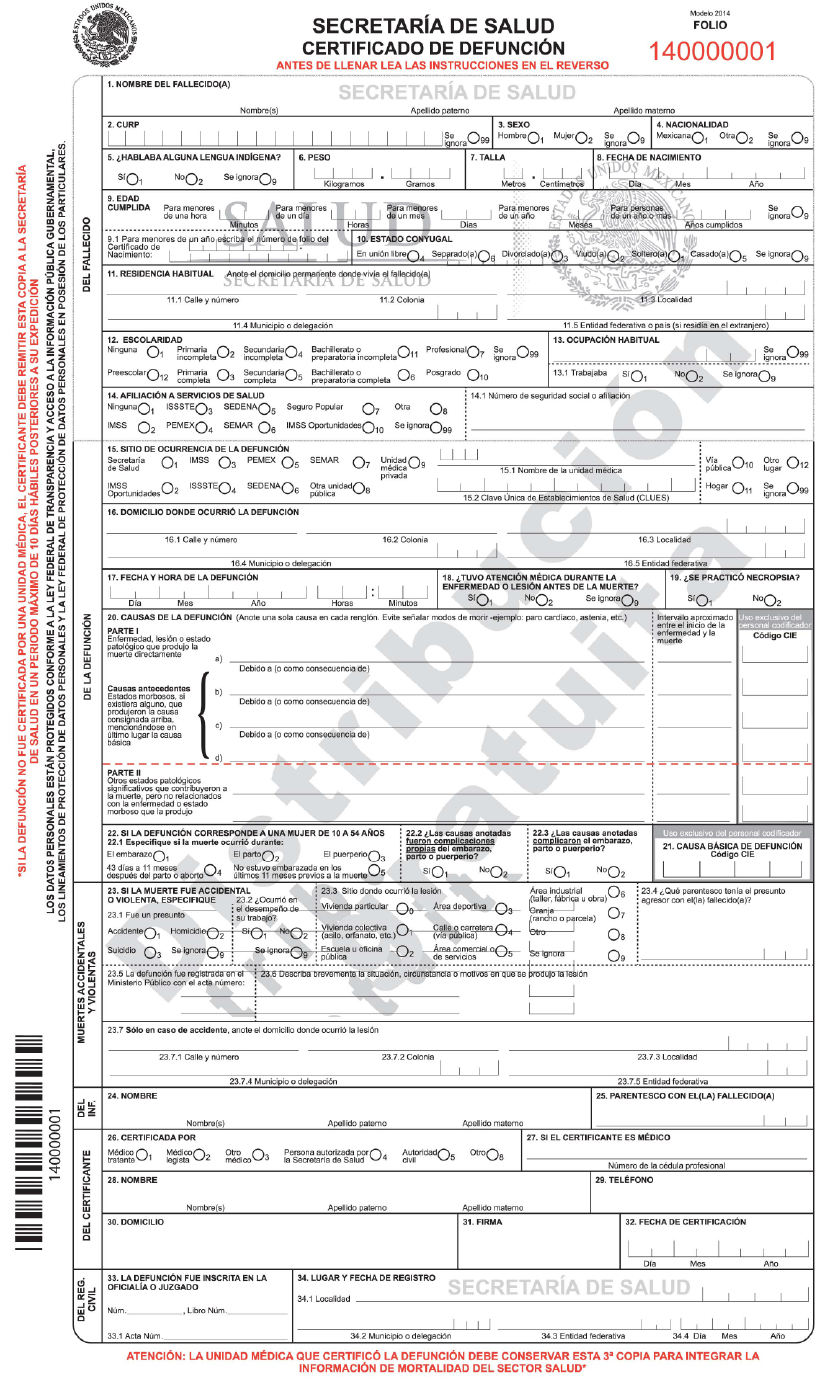 Certificado de Defunción y Muerte Fetal