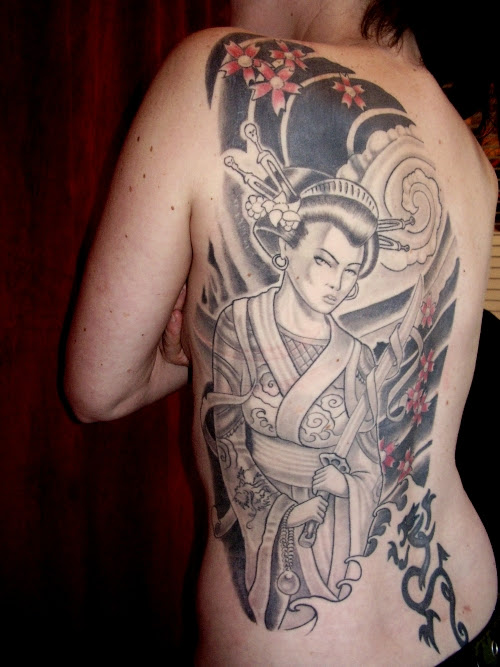Women Back Piece Japanese Geisha Tattoo Picture 4