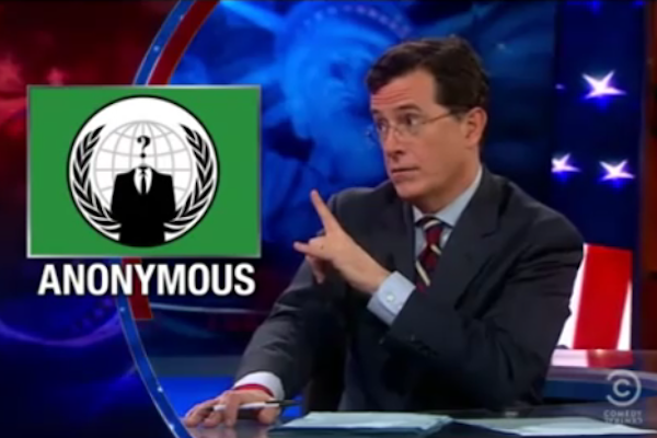 Stephen Colbert Guy Fawkes Mask | Colbert Message to Anonymous