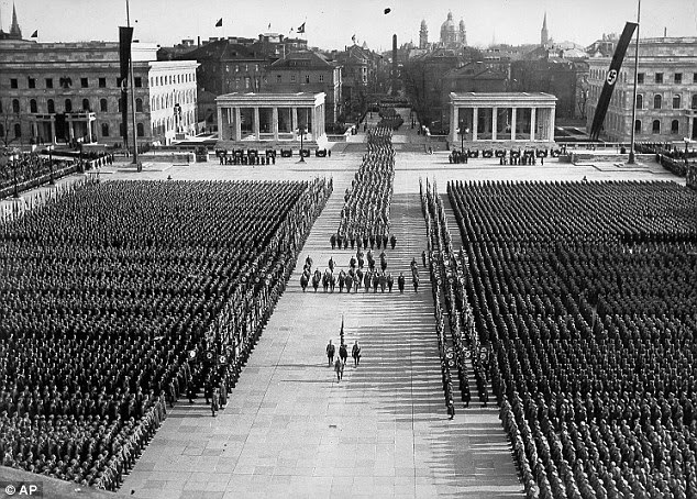Parade ground: This 1936 photo released by the Bavarian State Library shows a Nazi rally on the Koenigsplatz