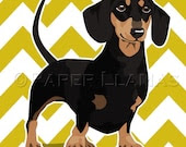 Dachshund Wiener Dog art print black and tan - custom dog wall art - chevron puppy pictures custom dog portrait art for boys - PaperLlamas