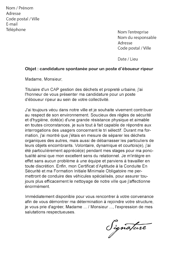 Lettre De Motivation Eboueur