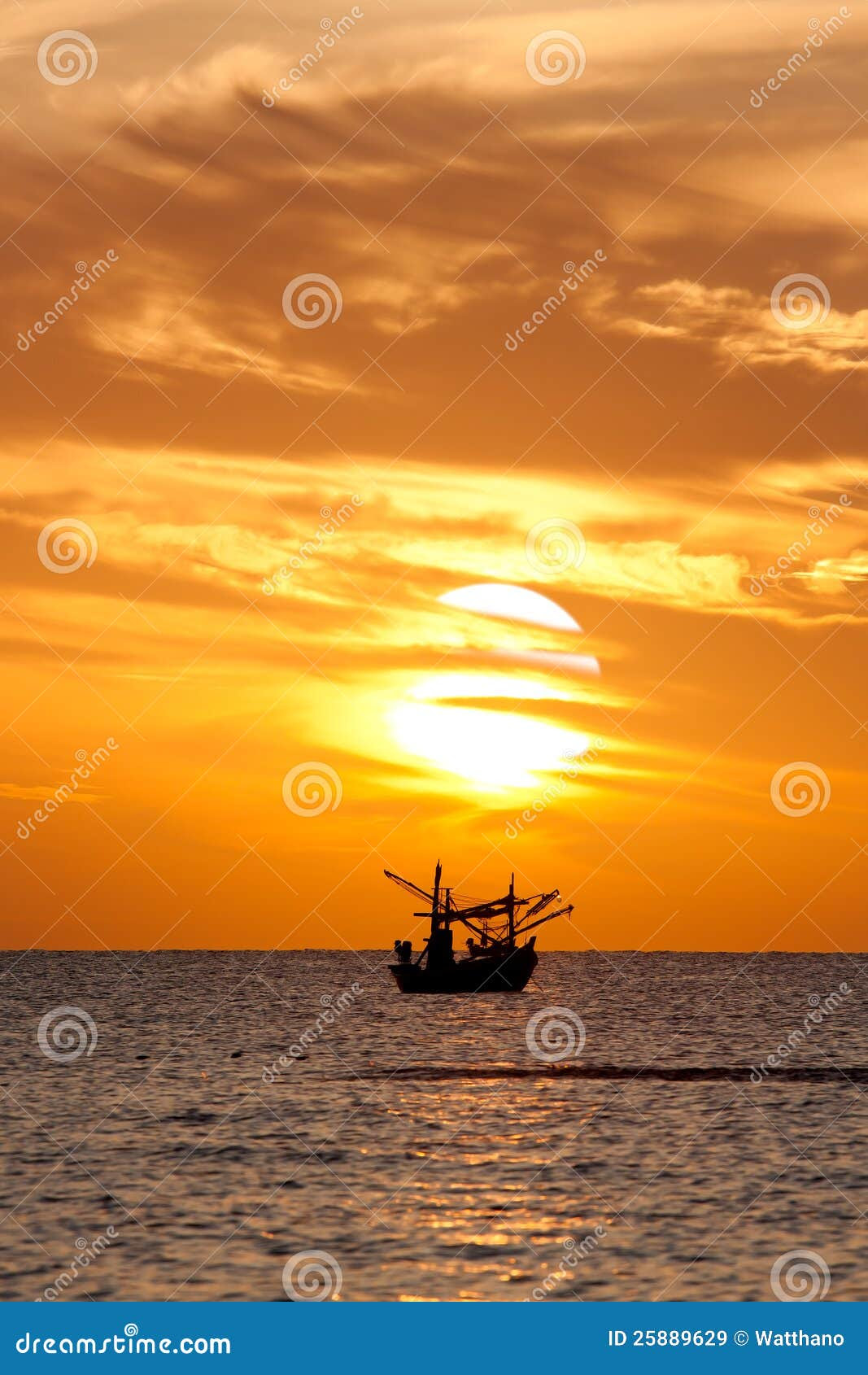 Silhouette of Thai Fishing Boat on sunset, HuaHin Thailand.