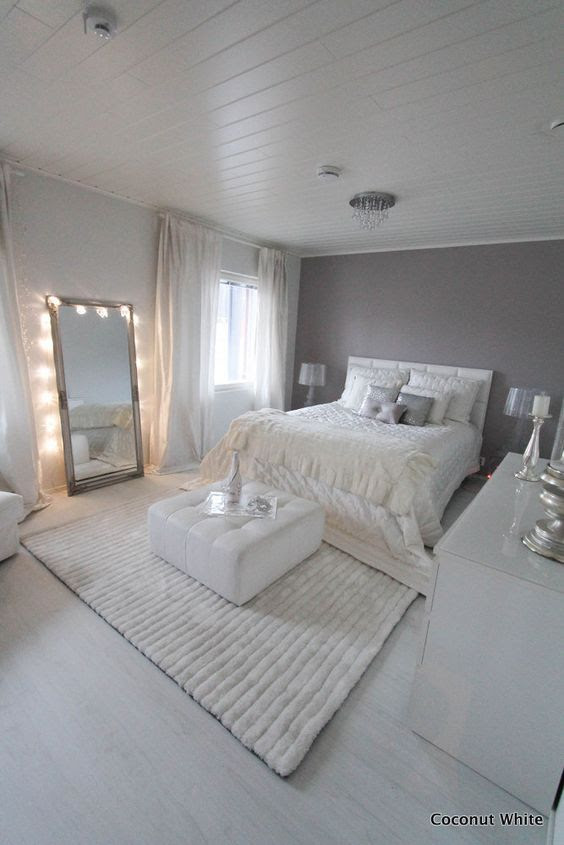 Gray And White Bedroom Ideas / Grey, white & blush bedroom | Bedroom interior, Bedroom ... - The idea is to pair the grey and white color scheme with a darker brown wooden bed.