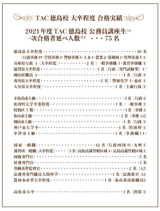 公務員 地方上級 国家一般 資格の学校tac 穴吹カレッジキャリアアップスクール
