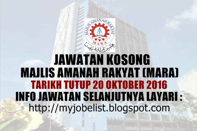 Jawatan Kosong Majlis Amanah Rakyat (MARA) Oktober 2016
