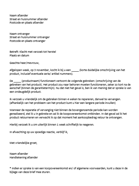 Voorbeeld Klachtenbrief