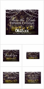 String of Lights Oak Tree Wedding Invitation Set