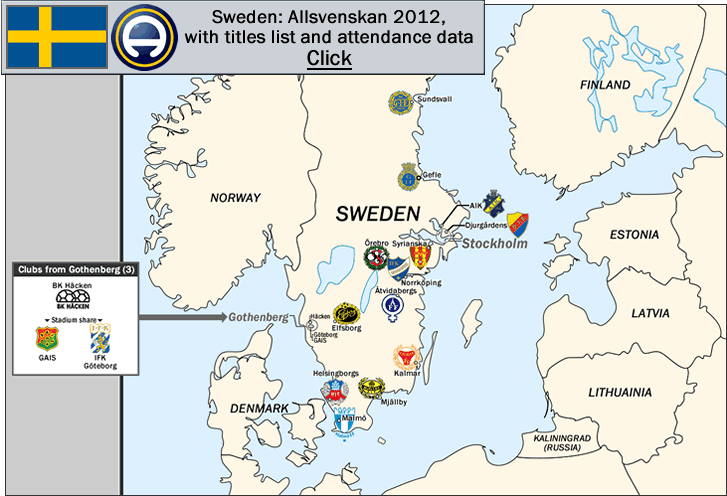 Sweden: 2012 Allsvenskan - Location-map, with 2011 ...