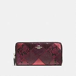 ACCORDION ZIP WALLET IN METALLIC PATCHWORK LEATHER - COACH f55674 - IMITATION GOLD/METALLIC CHERRY